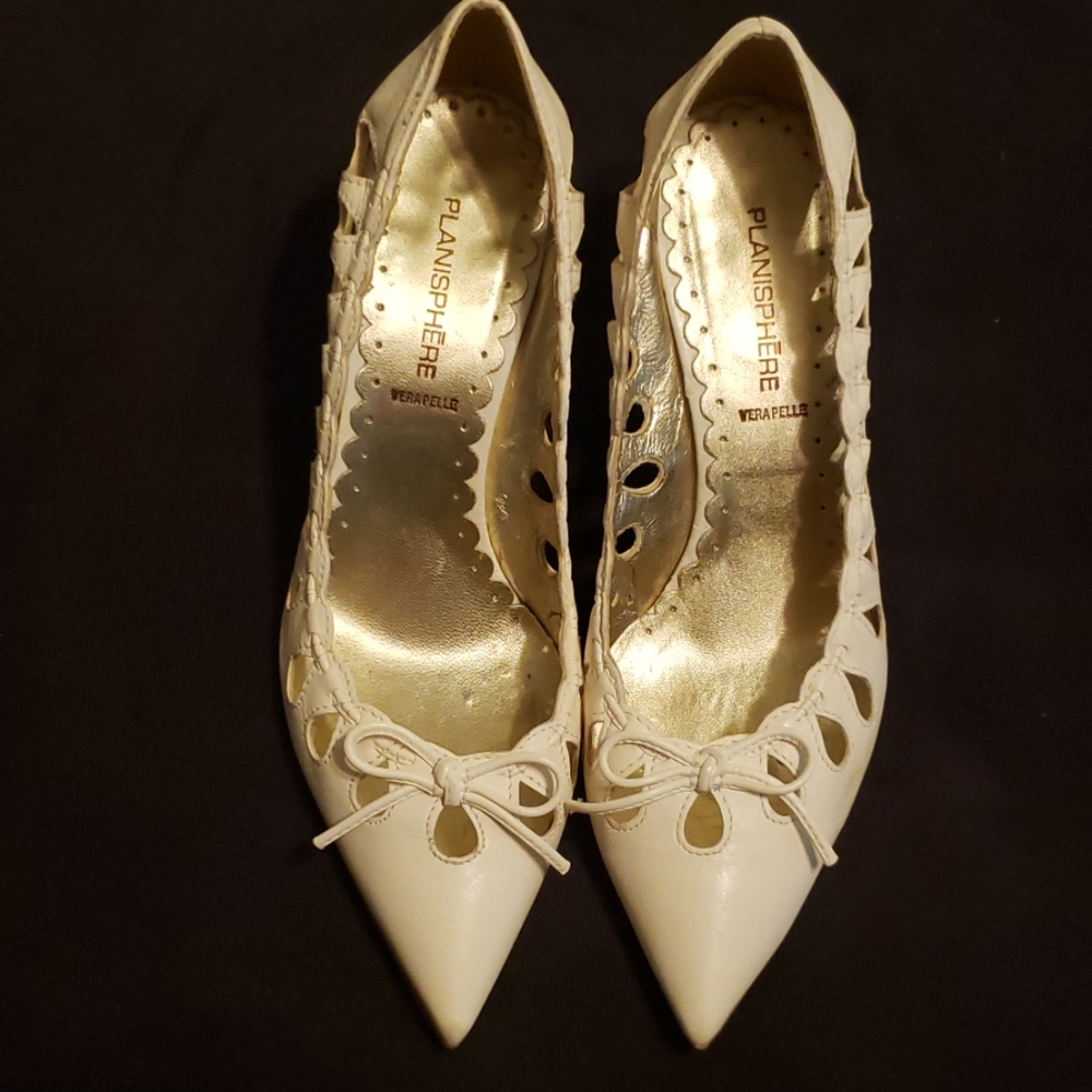 Cream leather heels